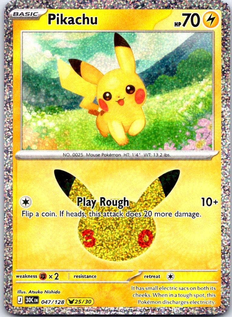 Pikachu - 047/128 - Holo - ME: 30TH CELEBRATION - Pokemon - | AB42-5