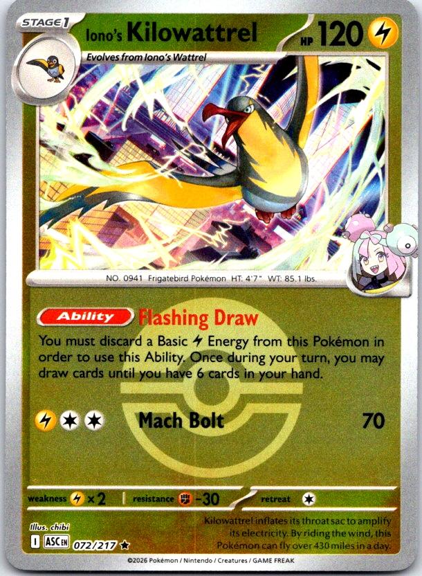 Iono's Kilowattrel (Poke Ball) - 072/217 - Reverse Holo - ASCENDED HEROES - Pokemon - | AC26-42