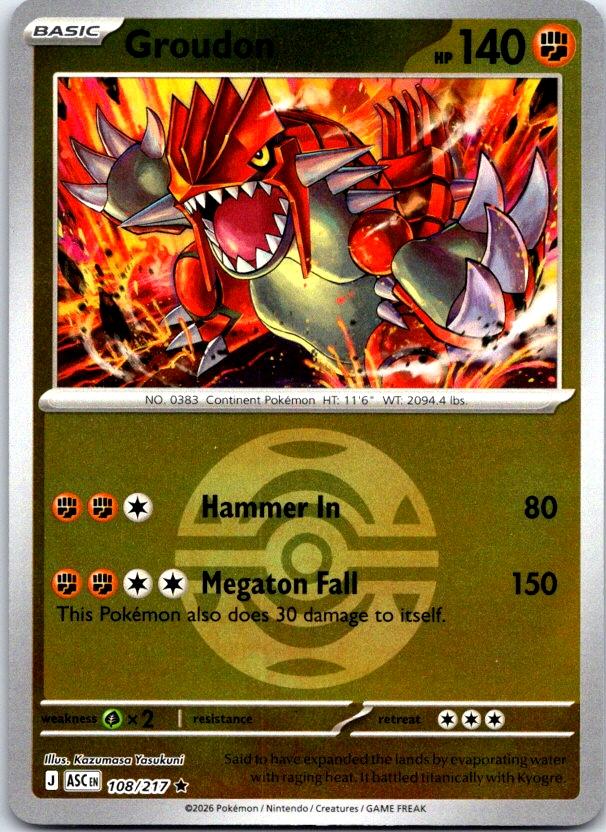 Groudon (Dusk Ball) - 108/217 - Reverse Holo - ASCENDED HEROES - Pokemon - | AC26-9