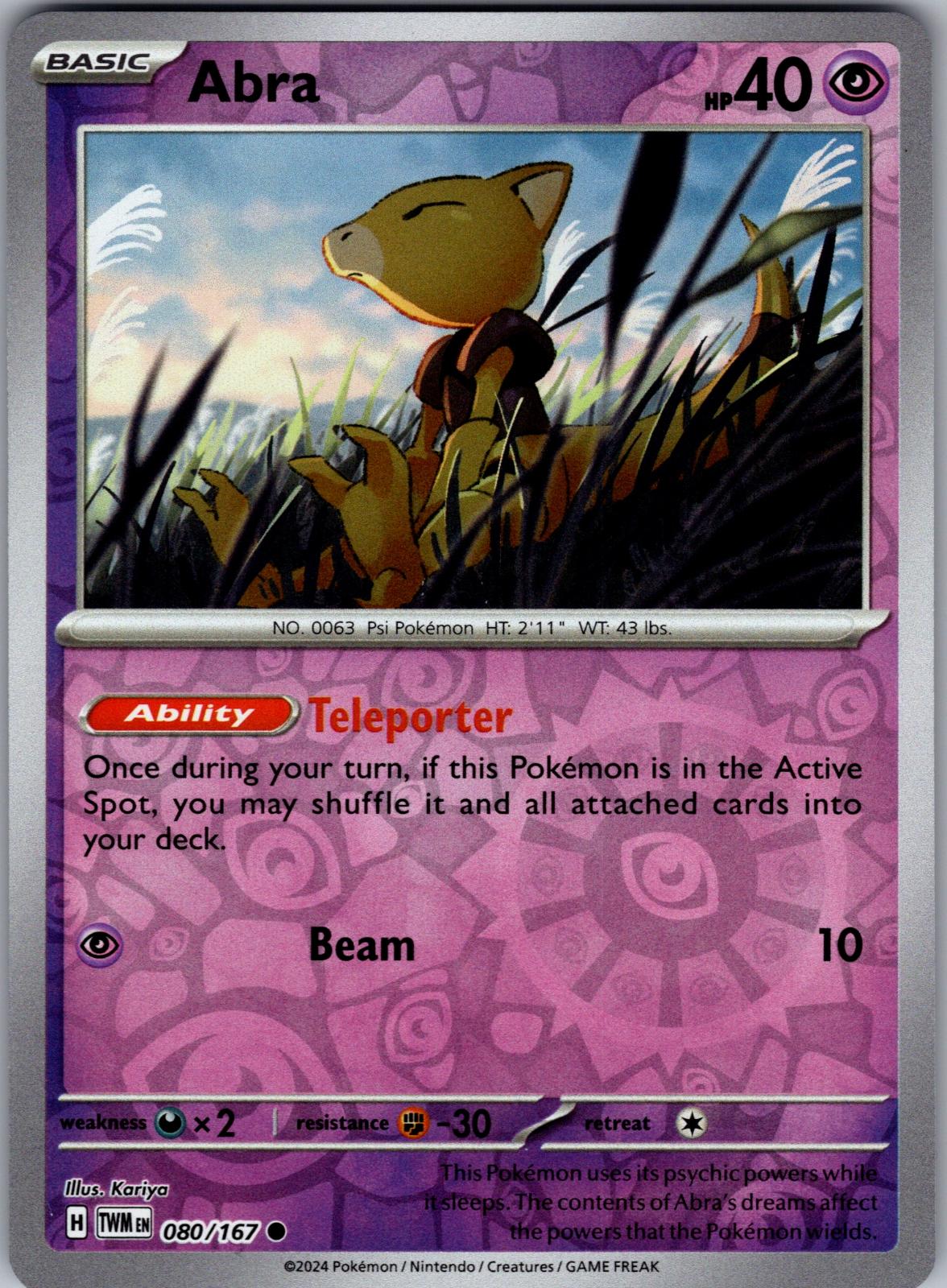 Abra - 080/167 - Reverse Holo - TWILIGHT MASQUERADE - Pokemon - Common | AA82-2