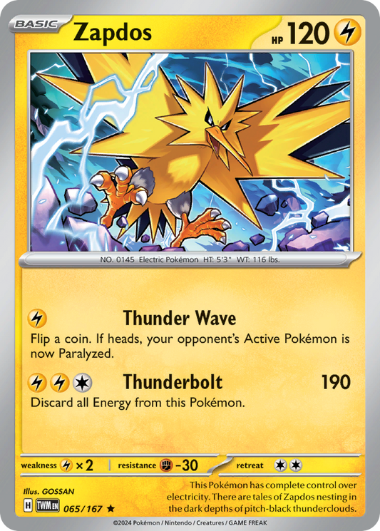 Zapdos - 065/167 - Reverse Holo - TWILIGHT MASQUERADE - Pokemon - Rare | AA75-21