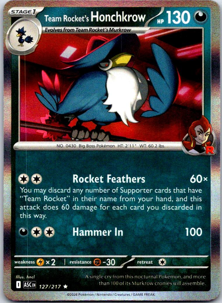 Team Rocket's Honchkrow - 127/217 - Holo - ASCENDED HEROES - Pokemon - | AB07-24