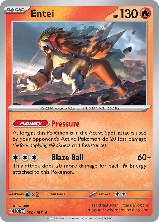 Entei - 030/197 - Holo - OBSIDIAN FLAMES - Pokemon - Rare | AA06-66