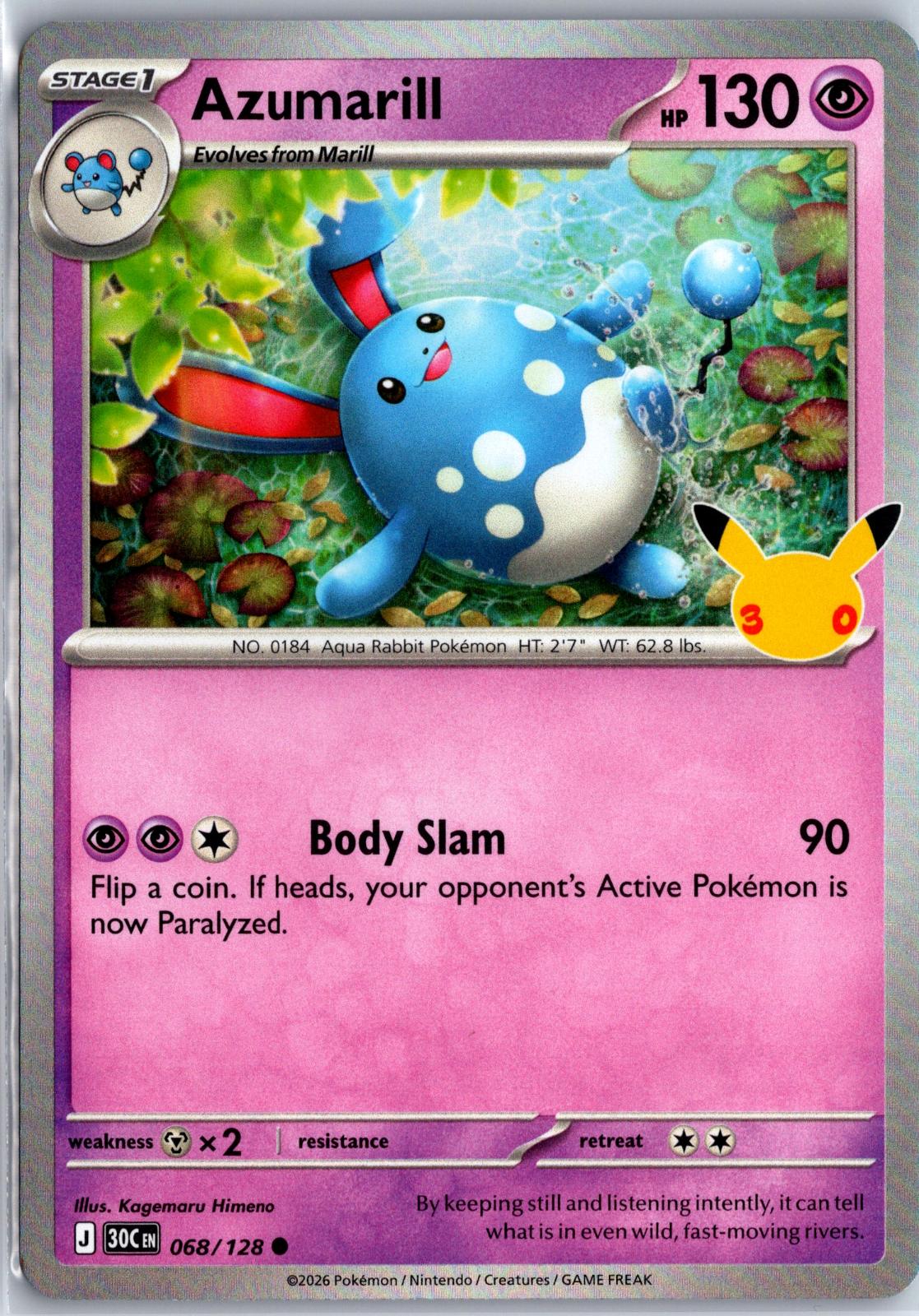 Azumarill - 068/128 - Holo - ME: 30TH CELEBRATION - Pokemon - | AA96-8