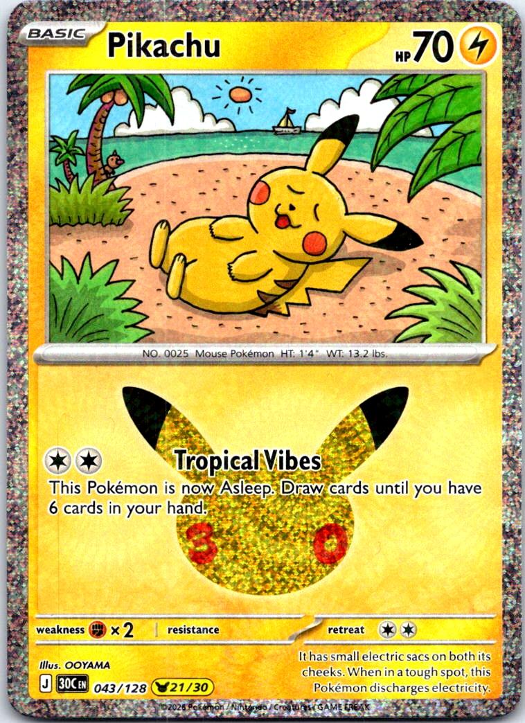 Pikachu - 043/128 - Holo - ME: 30TH CELEBRATION - Pokemon - | AB42-1