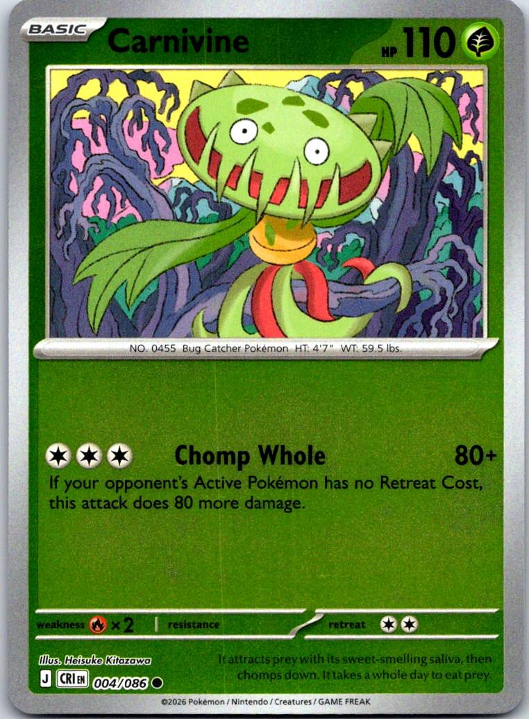 Carnivine - 004/086 - Reverse Holo - CHAOS RISING - Pokemon - Common | AA132-36