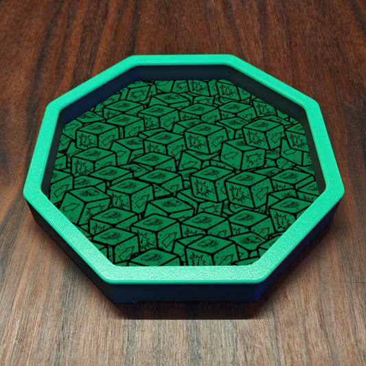 Octagonal tabletop dice tray with raised sides and a printed base, ideal for rolling dice during DnD, RPG and board games