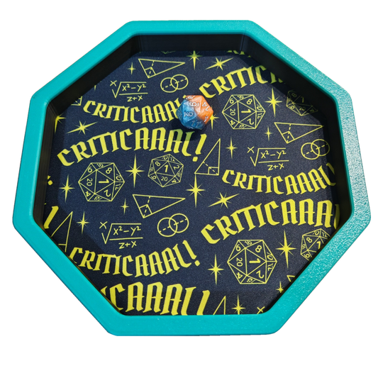Octagonal tabletop dice tray with raised sides and a printed base, ideal for rolling dice during DnD, RPG and board games