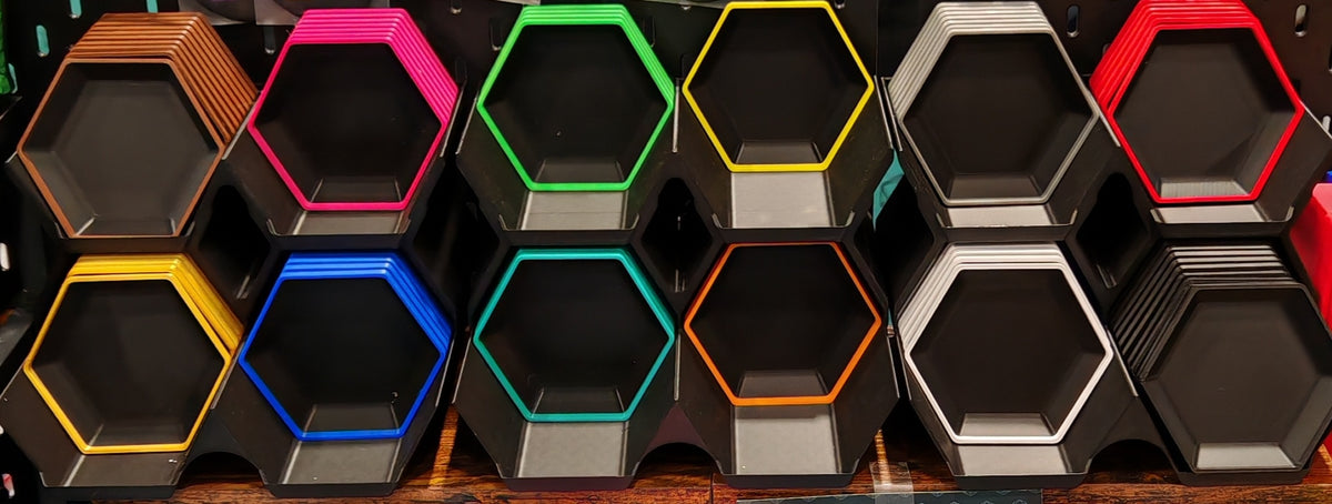 Stackable hexagon token trays, product photograph