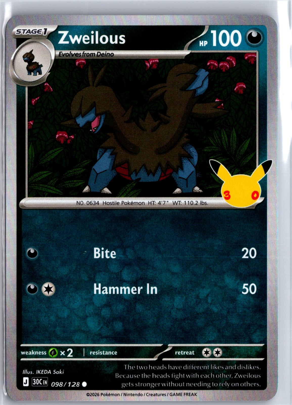 Zweilous - 098/128 - Holo - ME: 30TH CELEBRATION - Pokemon - | AA96-31