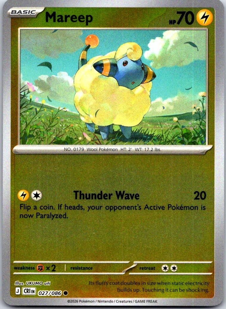 Mareep - 027/086 - Reverse Holo - CHAOS RISING - Pokemon - Common | AA126-21