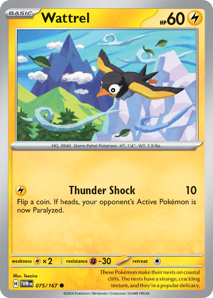 Wattrel - 075/167 - Reverse Holo - TWILIGHT MASQUERADE - Pokemon - | AA75-20