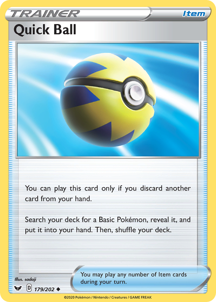 Quick Ball - 179/202 - - SWORD & SHIELD - Pokemon - Uncommon | AA40-60