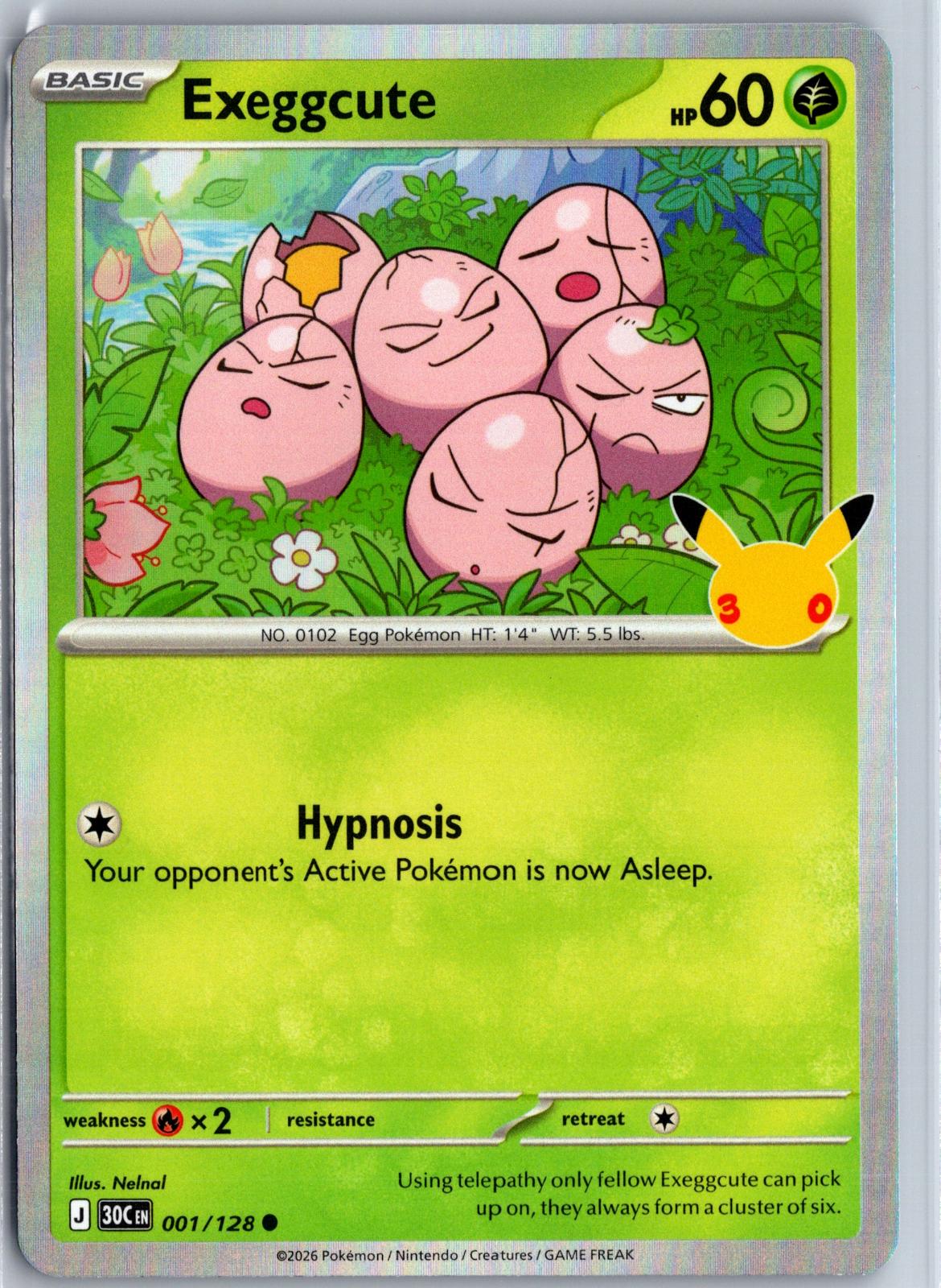 Exeggcute - 001/128 - Holo - ME: 30TH CELEBRATION - Pokemon - Common | AA98-32