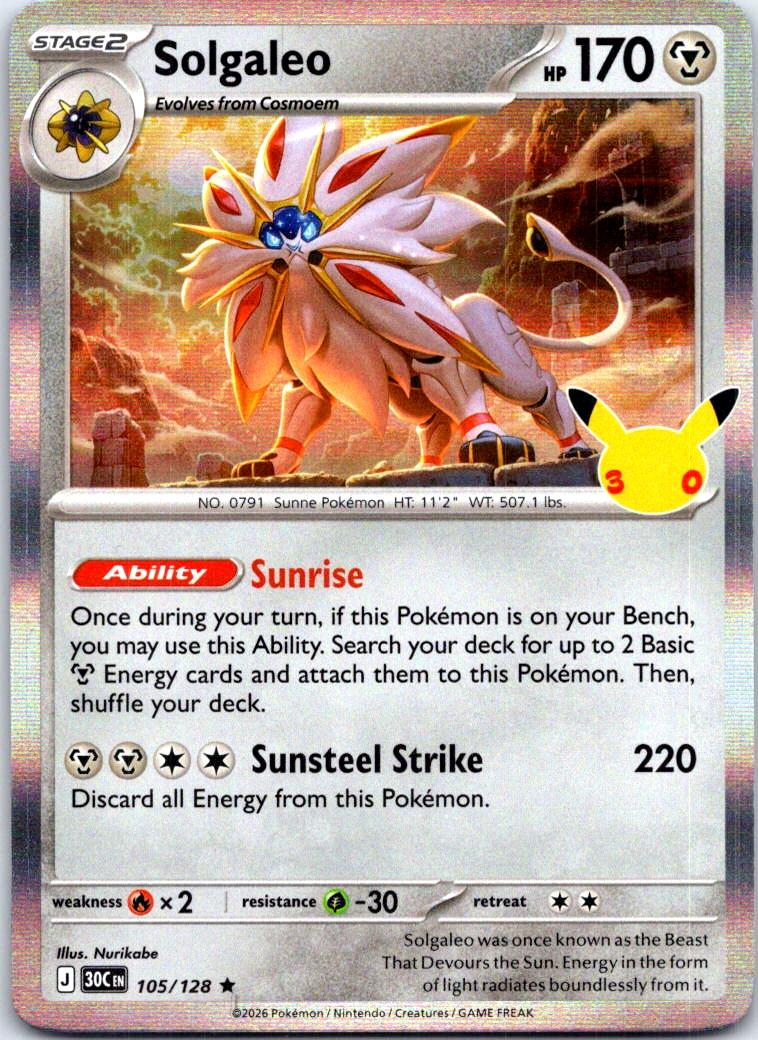 Solgaleo - 105/128 - Holo - ME: 30TH CELEBRATION - Pokemon - Rare | AC31-1