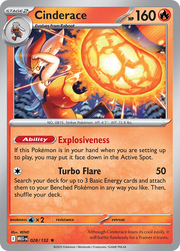 Cinderace - 028/132 - Holo - MEGA EVOLUTION - Pokemon - Rare | AA13-40