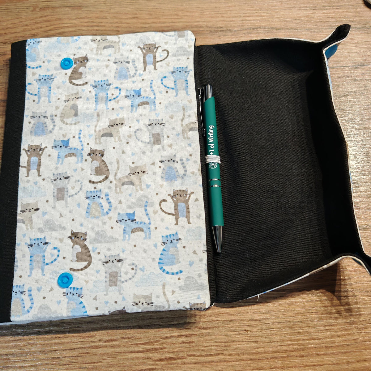 Cats & Kittens handmade A5 notebook cover with fold-out dice rolling tray