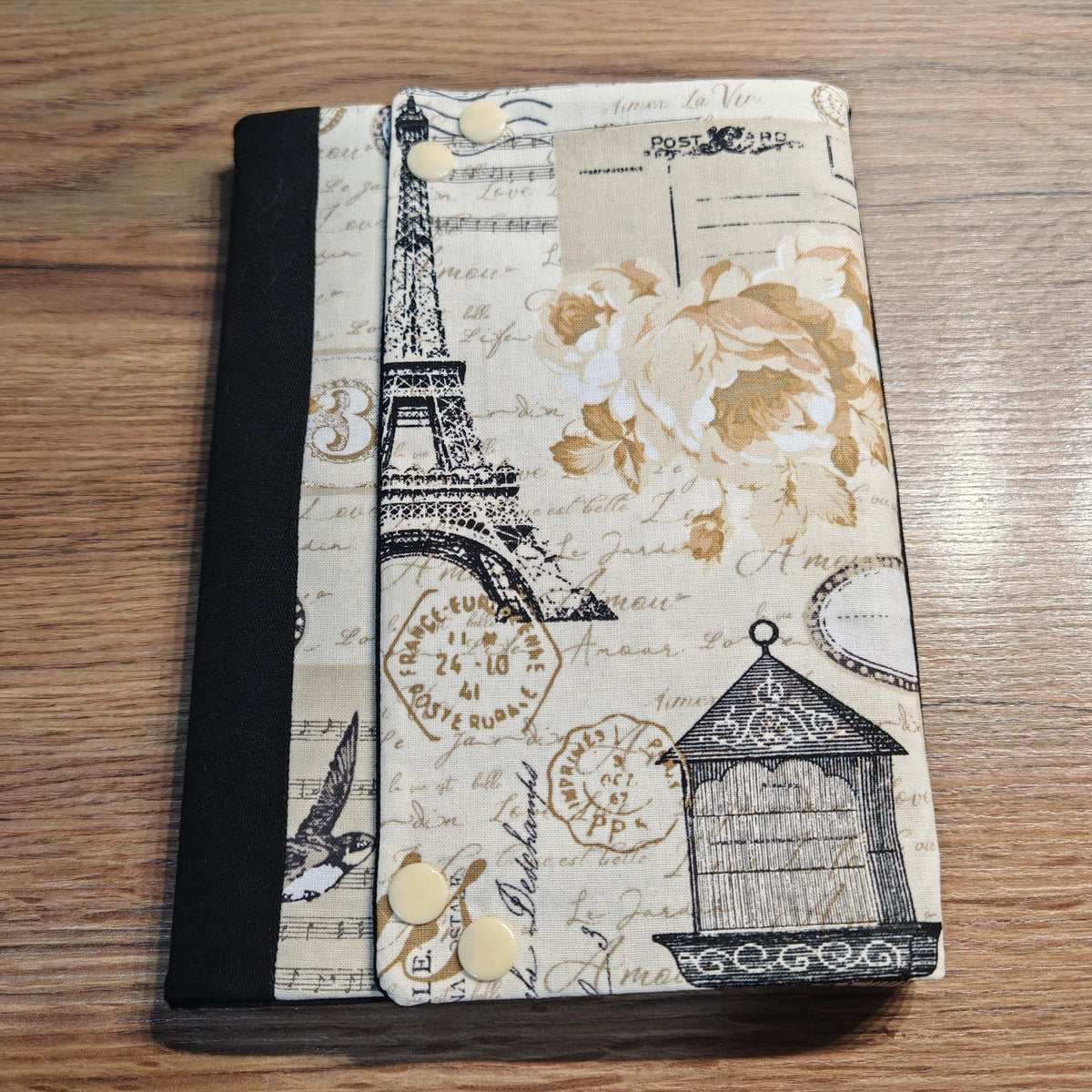 Vintage French Paris handmade A5 notebook cover with fold-out dice rolling tray