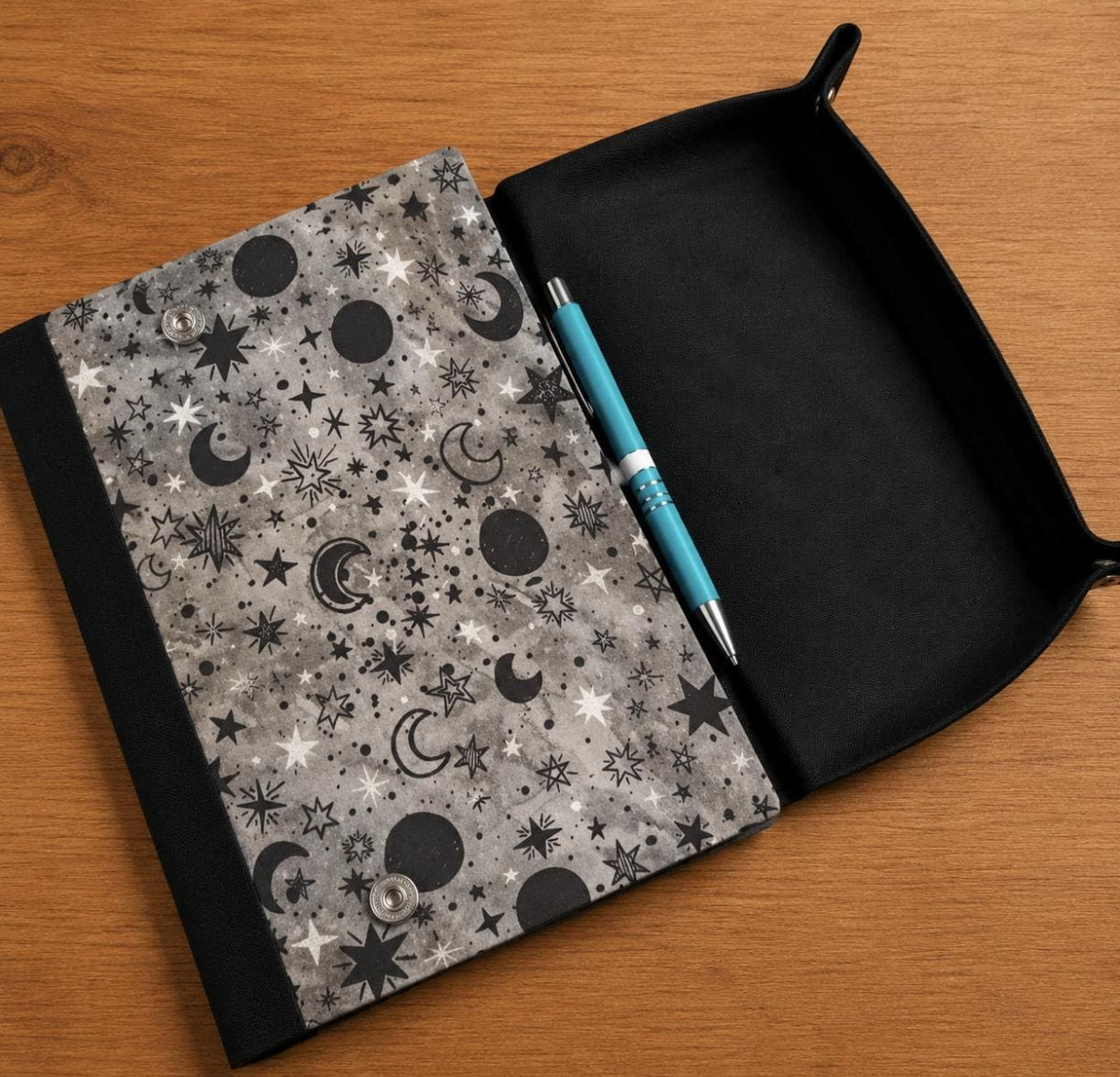 Halloween handmade A5 notebook cover with fold-out dice rolling tray