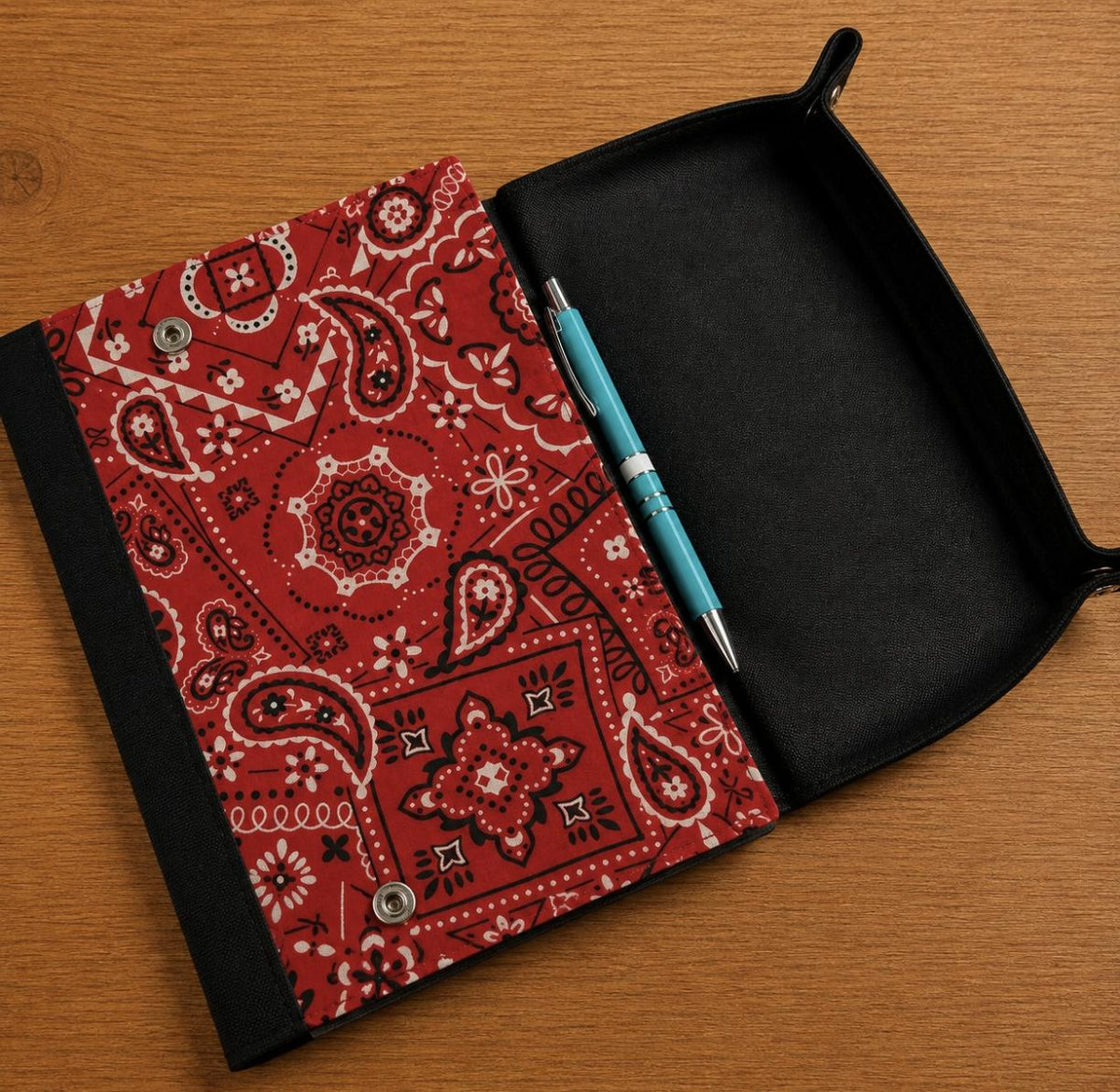 Paisley handmade A5 notebook cover with fold-out dice rolling tray
