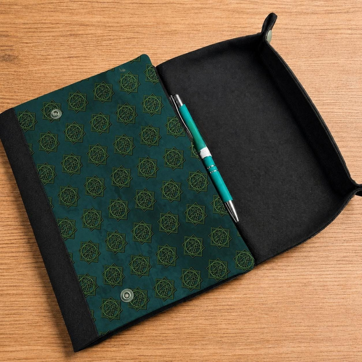 Eldritch Horror handmade A5 notebook cover with fold-out dice rolling tray