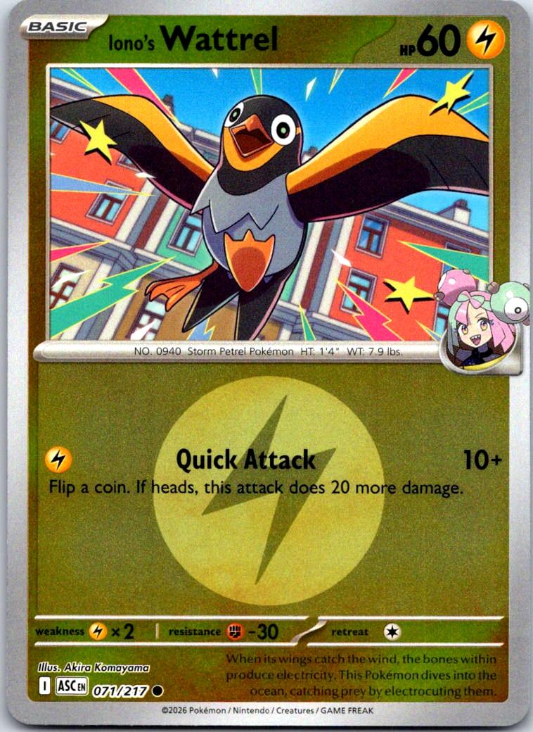 Iono's Wattrel (Energy Symbol Pattern) - 071/217 - Reverse Holo - ASCENDED HEROES - Pokemon - | AA131-2