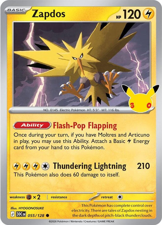 Zapdos - 055/128 - Holo - ME: 30TH CELEBRATION - Pokemon - Common | AA94-29
