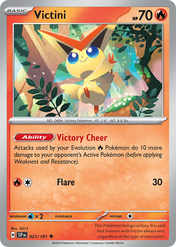 Victini - 021/191 - Reverse Holo - SURGING SPARKS - Pokemon - Uncommon | AA19-2