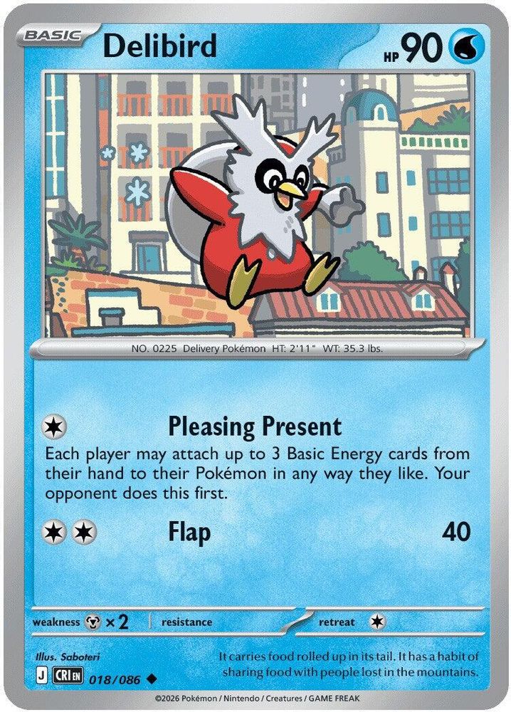 Delibird - 018/086 - Reverse Holo - CHAOS RISING - Pokemon - Uncommon | AA31-69