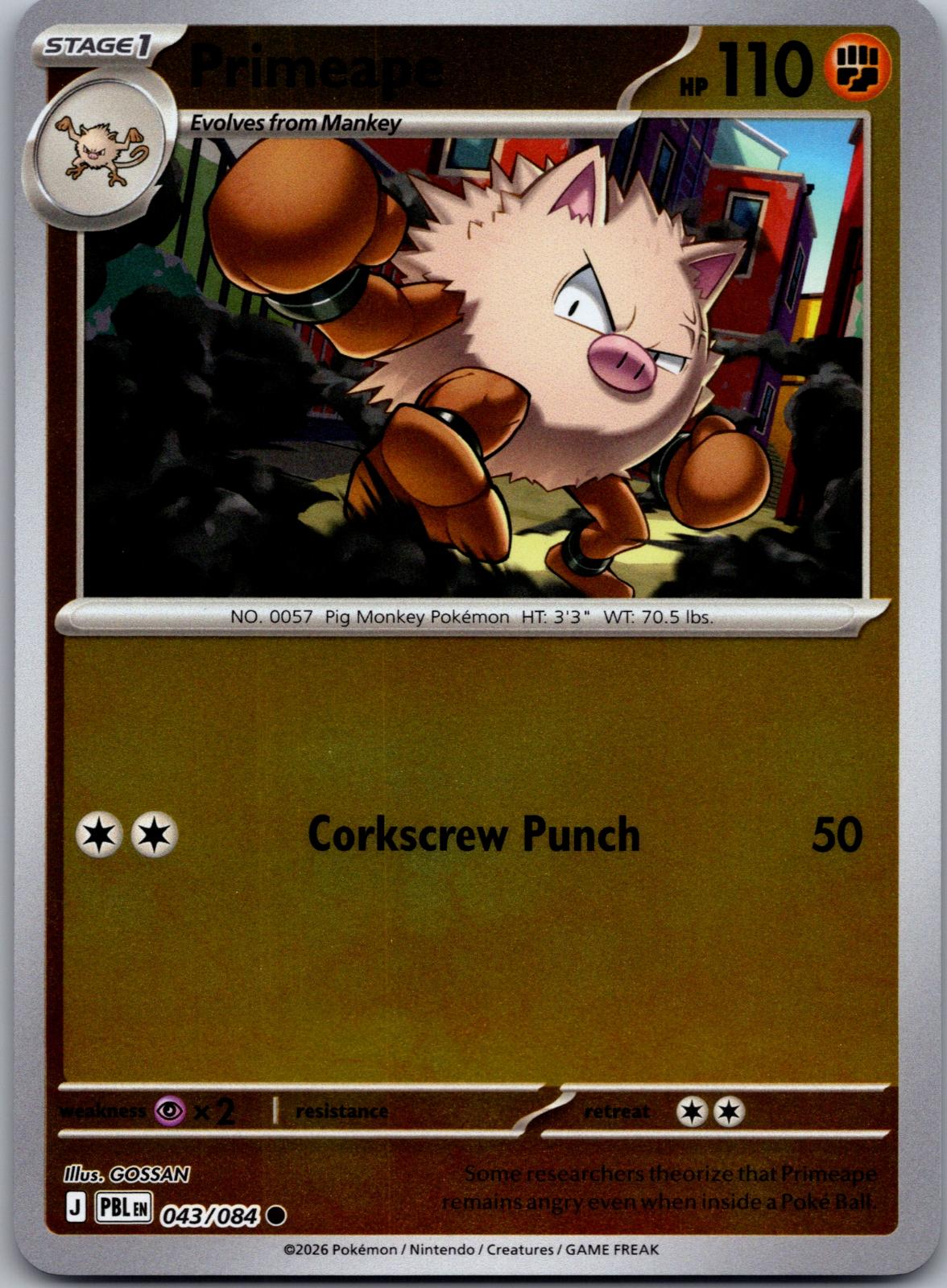 Primeape - 043/084 - Reverse Holo - PITCH BLACK - Pokemon - Common | AA80-14