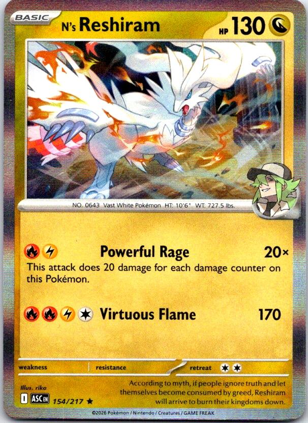 N's Reshiram - 154/217 - Holo - ASCENDED HEROES - Pokemon - Rare | AC25-27