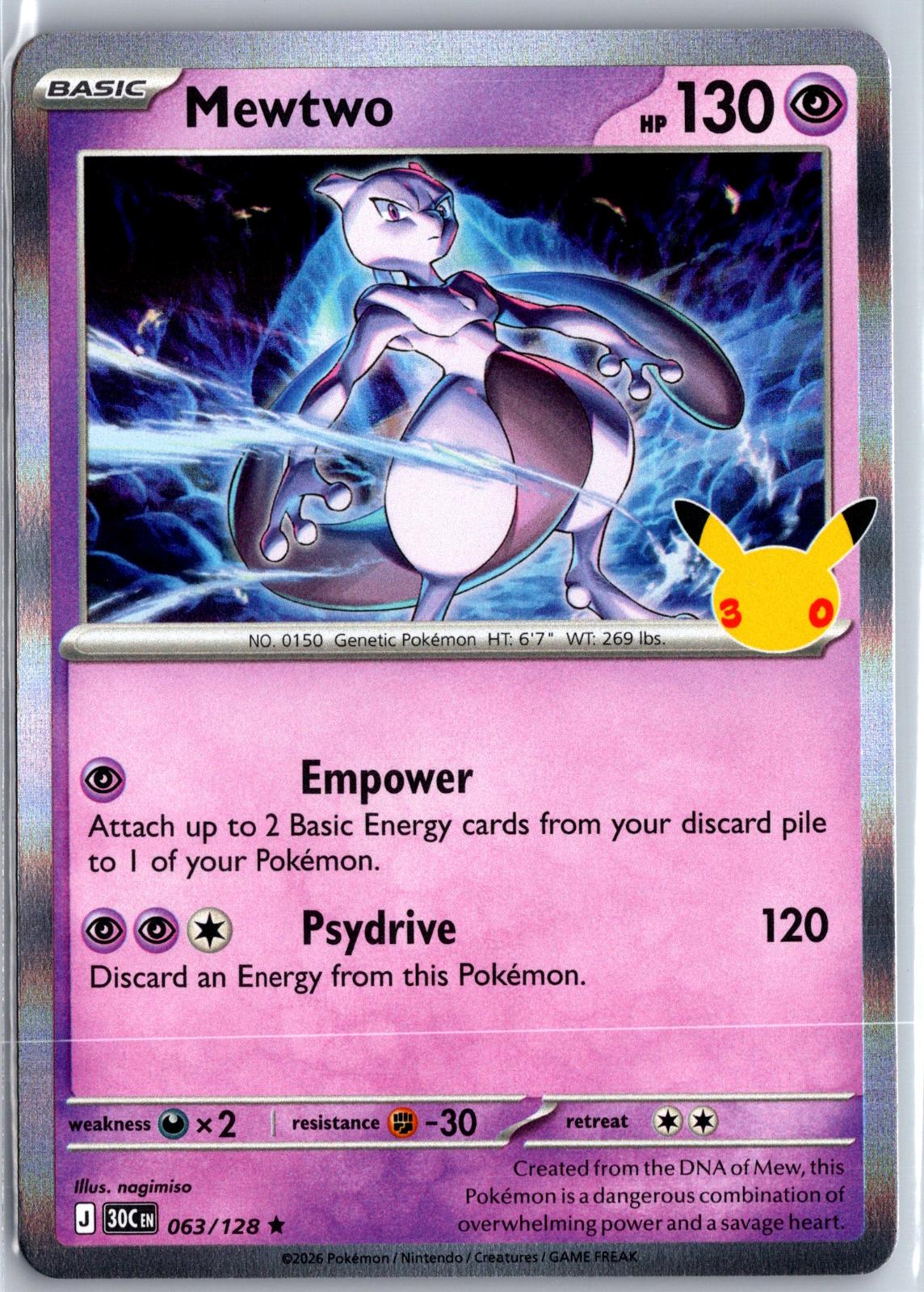 Mewtwo - 063/128 - Holo - ME: 30TH CELEBRATION - Pokemon - Rare | AA98-15