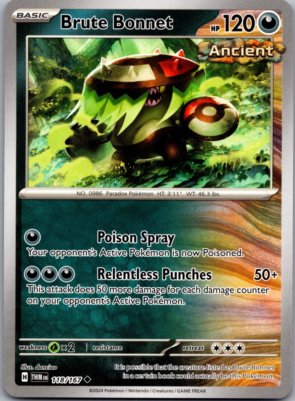 Brute Bonnet - 118/167 - - TWILIGHT MASQUERADE - Pokemon - Uncommon | AA87-9