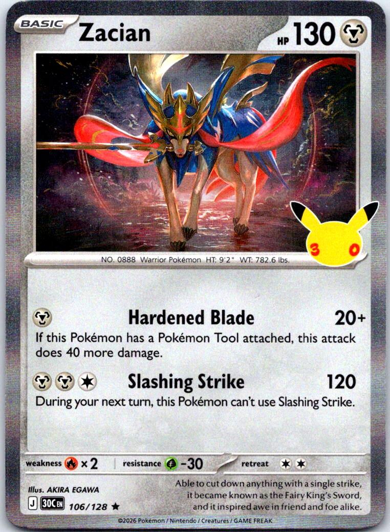 Zacian - 106/128 - Holo - ME: 30TH CELEBRATION - Pokemon - Rare | AB31-20