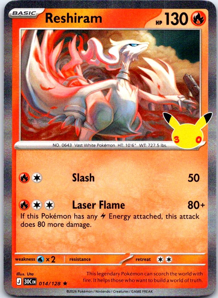 Reshiram - 014/128 - Holo - ME: 30TH CELEBRATION - Pokemon - Rare | AB32-10