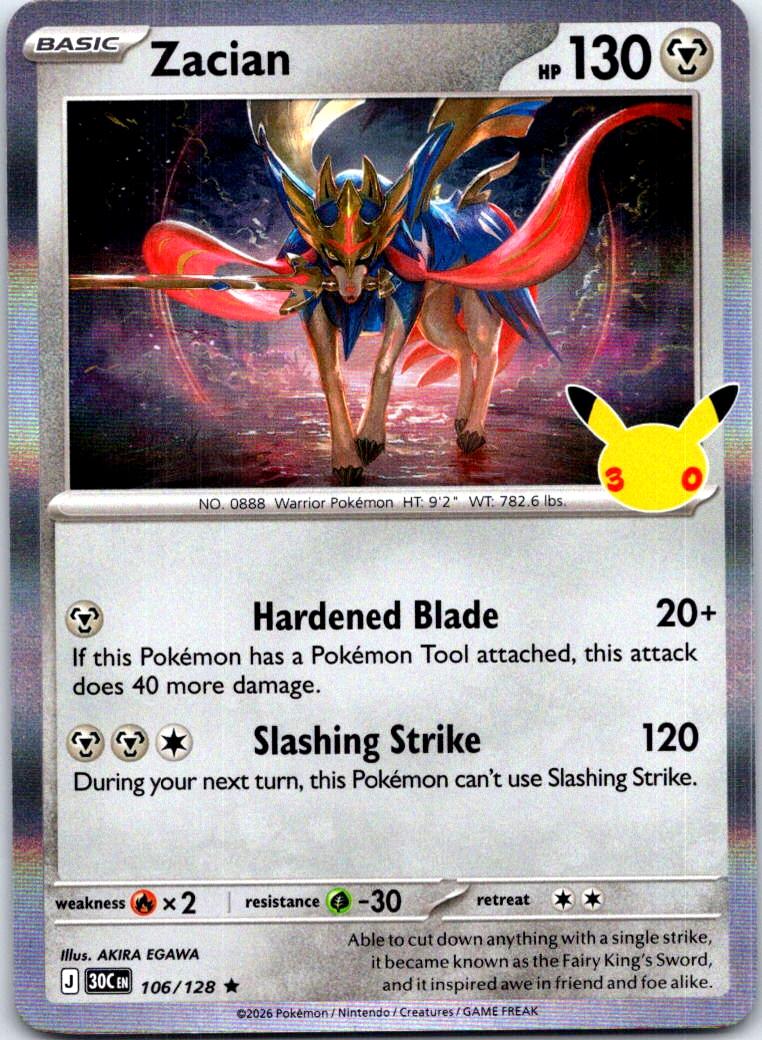 Zacian - 106/128 - Holo - ME: 30TH CELEBRATION - Pokemon - Rare | AC31-52