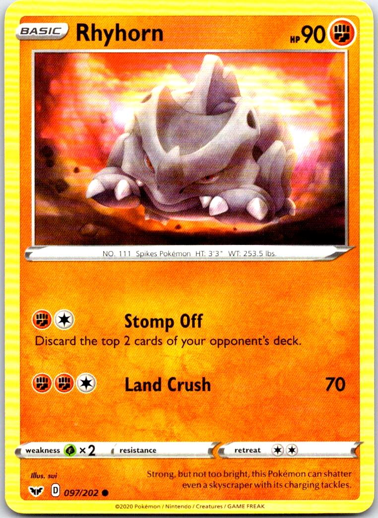 Rhyhorn - 097/202 - - SWORD & SHIELD - Pokemon - Common | AB78-36