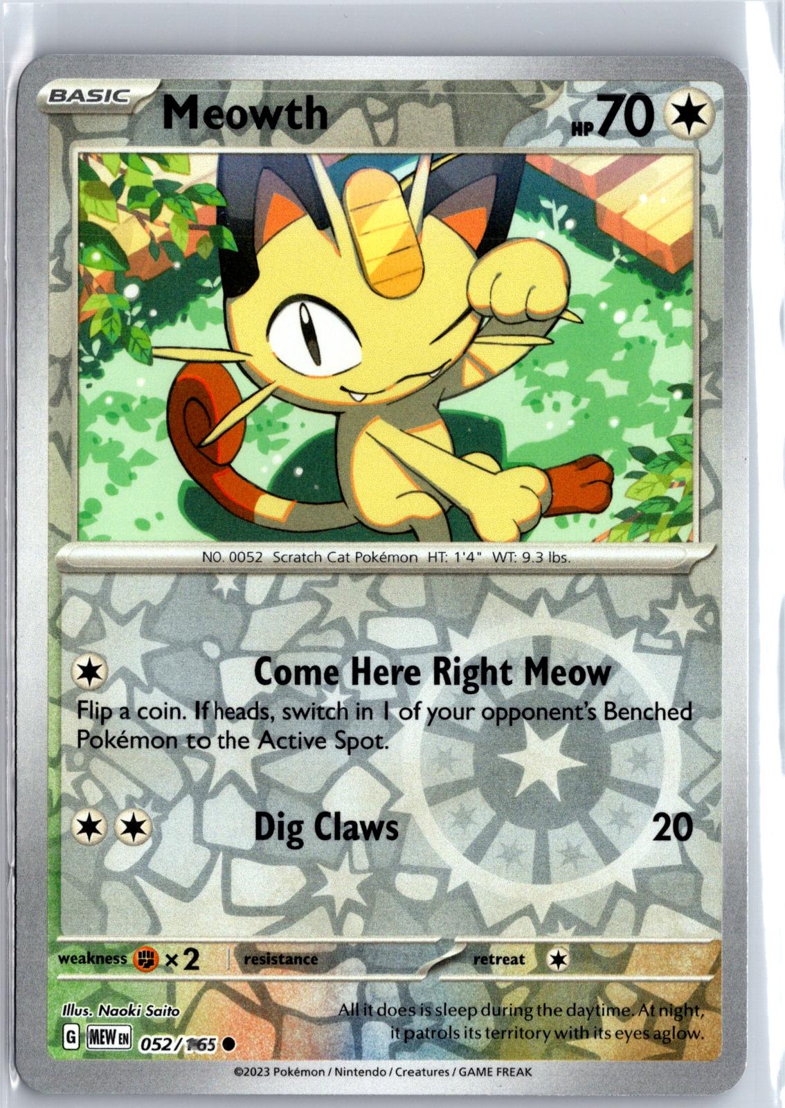 Meowth - 052/165 - Reverse Holo - 151 - Pokemon - Common | AA129-23