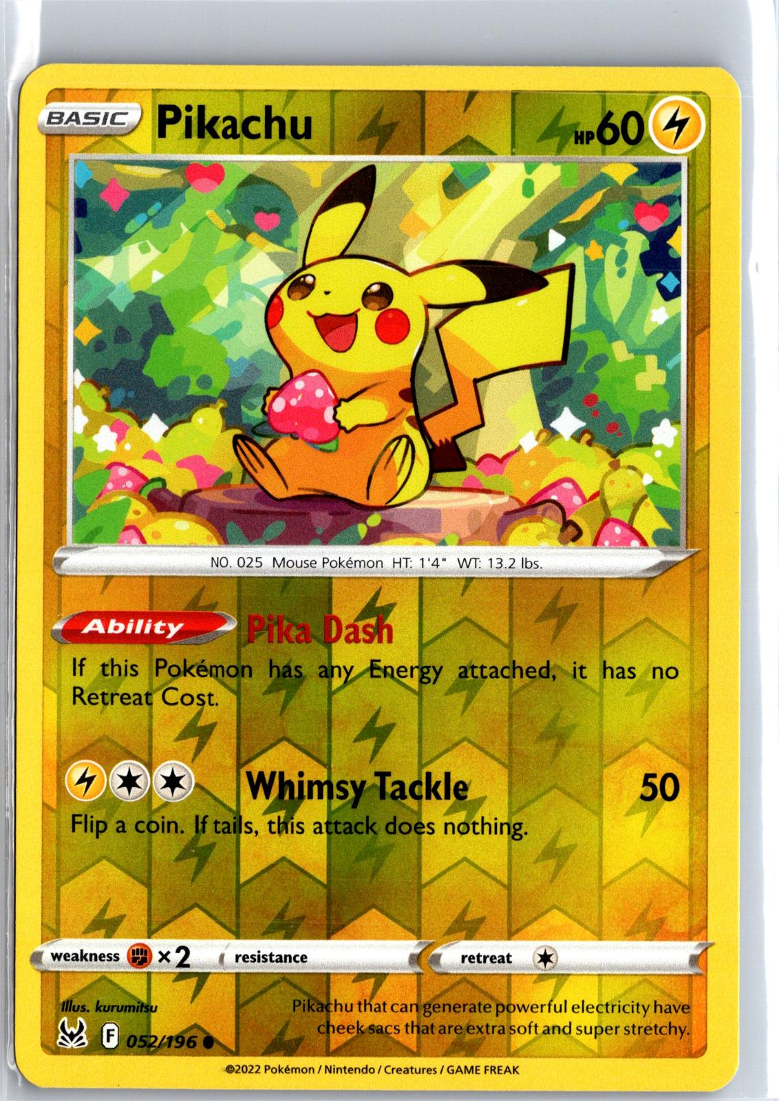 Pikachu - 052/196 - Reverse Holo - LOST ORIGIN - Pokemon - Common | AA129-31