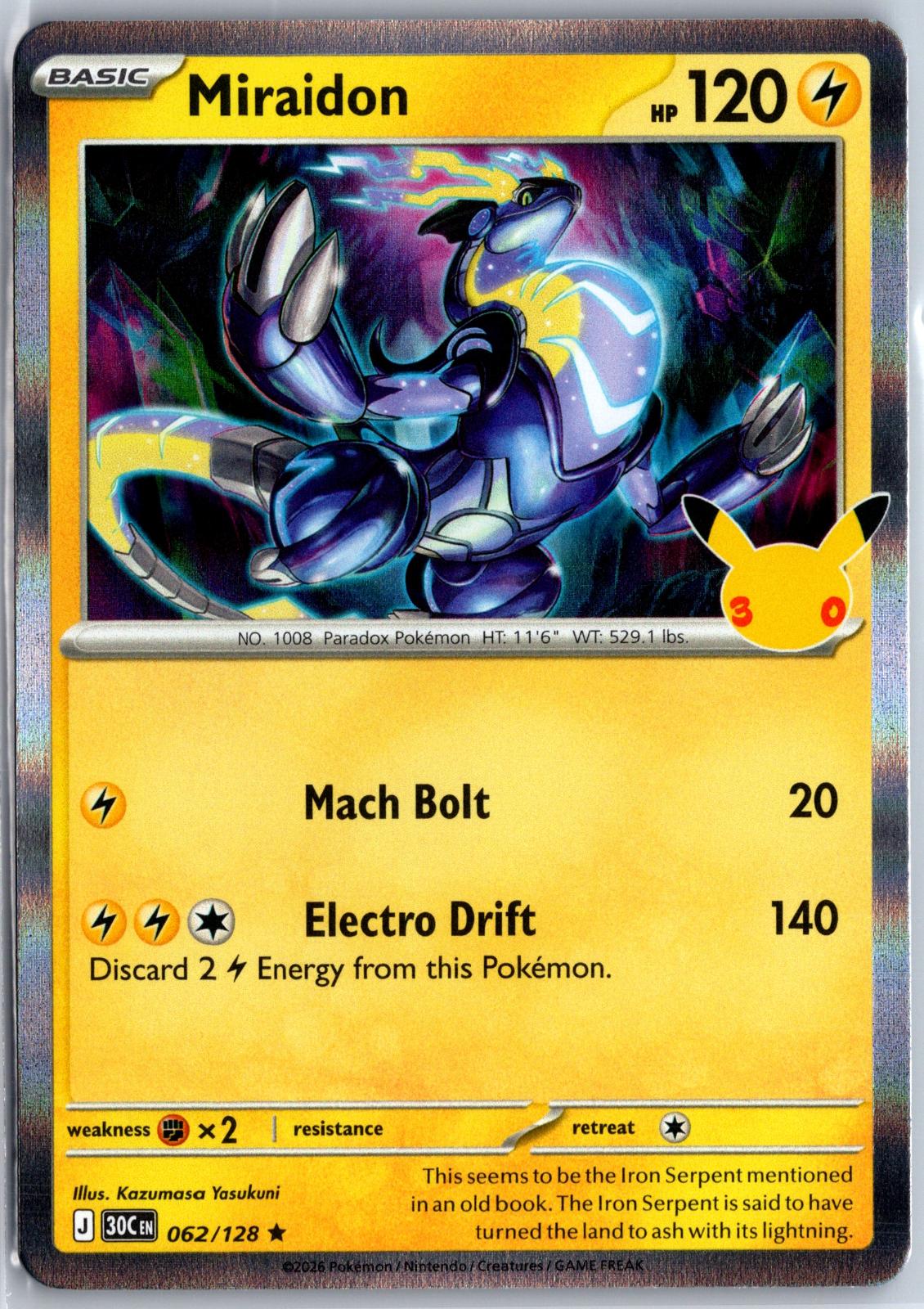 Miraidon - 062/128 - Holo - ME: 30TH CELEBRATION - Pokemon - | AA96-6