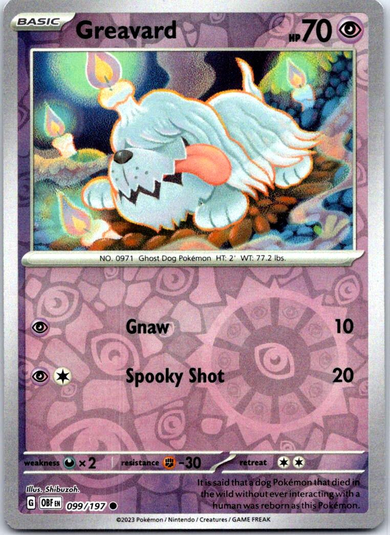 Greavard - 099/197 - Reverse Holo - OBSIDIAN FLAMES - Pokemon - Common | AB42-31