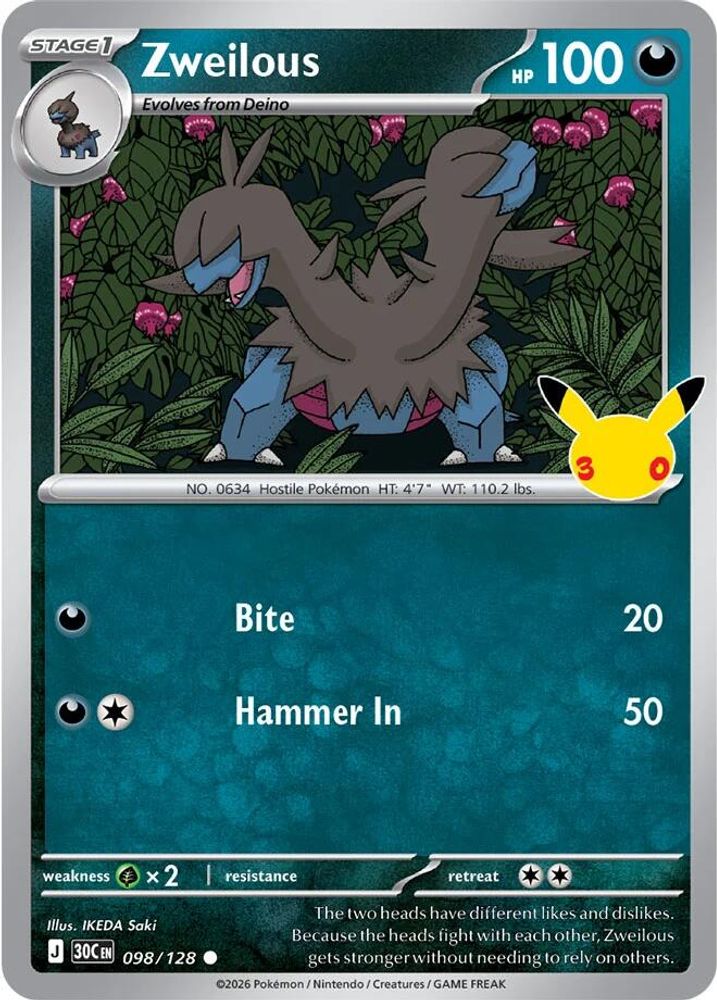 Zweilous - 098/128 - Holo - ME: 30TH CELEBRATION - Pokemon - | AA96-31