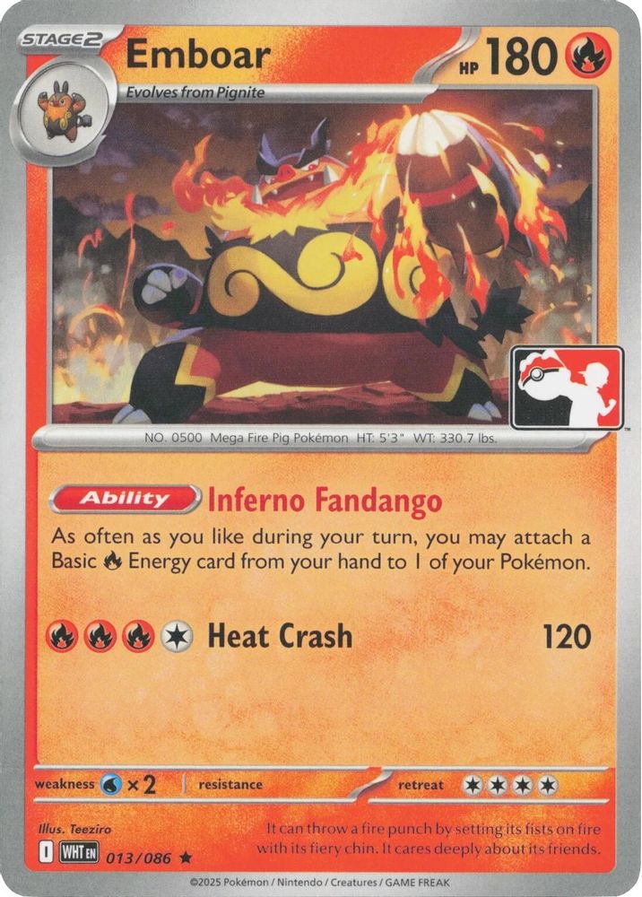 Emboar - 013/086 - - PRIZE PACK SERIES CARDS - Pokemon - Rare | AA41-1