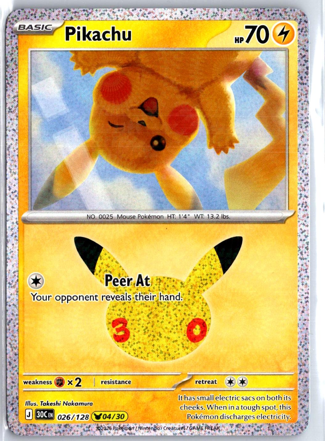 Pikachu - 026/128 - Holo - ME: 30TH CELEBRATION - Pokemon - | AC30-15