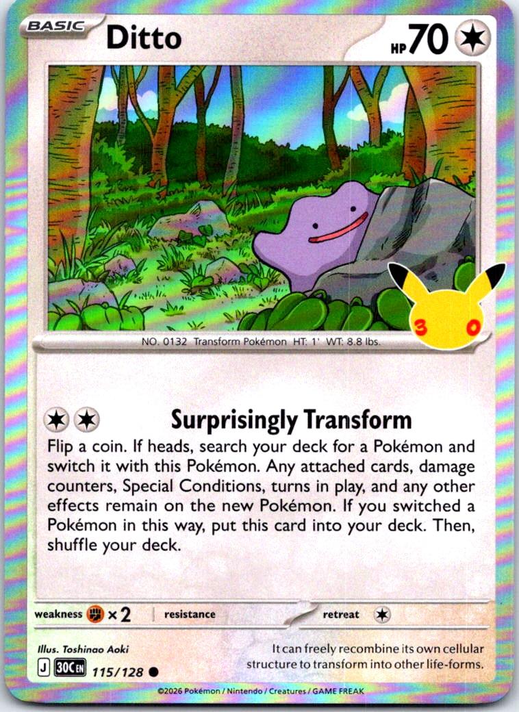 Ditto - 115/128 - Holo - ME: 30TH CELEBRATION - Pokemon - Common | AC31-29