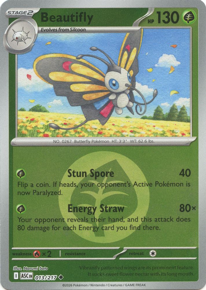 Beautifly (Energy Symbol Pattern) - 013/217 - Reverse Holo - ASCENDED HEROES - Pokemon - | AA38-56
