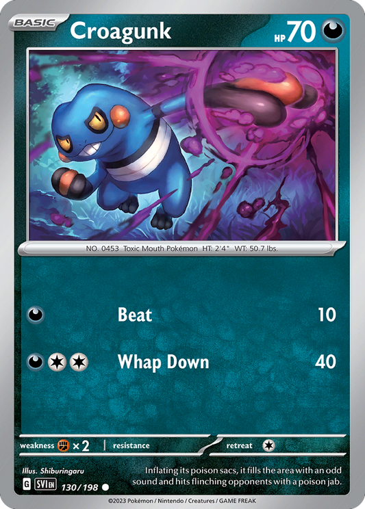 Croagunk - 130/198 - Reverse Holo - SCARLET & VIOLET - Pokemon - | AA49-57