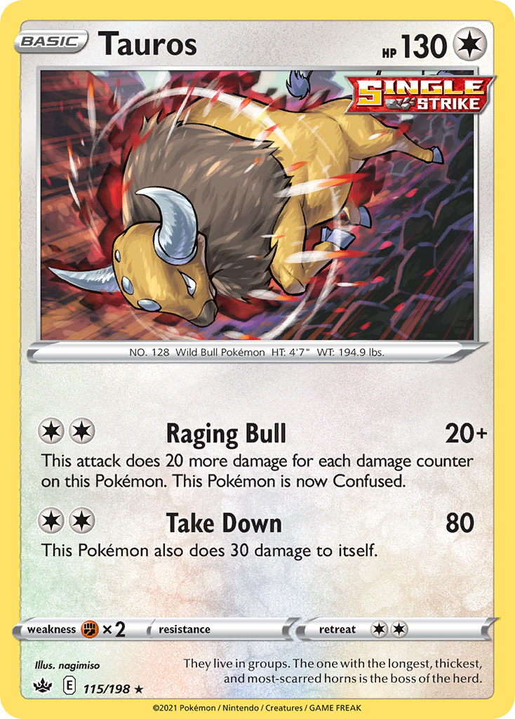 Tauros - 115/198 - Reverse Holo - CHILLING REIGN - Pokemon - Rare | AA72-14