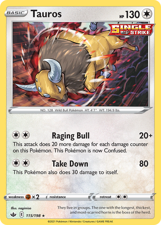 Tauros - 115/198 - Reverse Holo - CHILLING REIGN - Pokemon - Rare | AA72-14