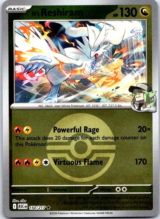 N's Reshiram (Poke Ball) - 154/217 - Reverse Holo - ASCENDED HEROES - Pokemon - | AC26-43